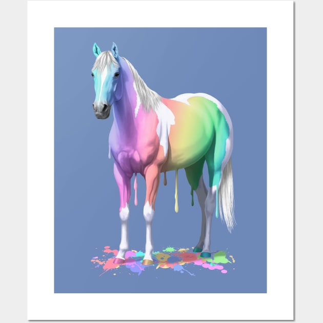 Pastel Rainbow Colors Wet Paint Pinto Horse Wall Art by csforest